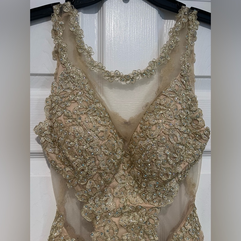 Size 00 Faviana Prom Dress, champagne, worn once